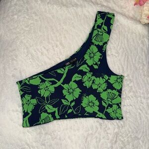 Zara Navy and Green Floral Top Size Large